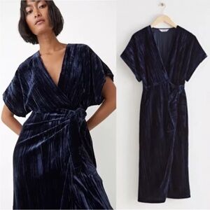 & Other Stories Blue Velvet Wrap Dress S Kimono Whimsygoth Asian NYE
